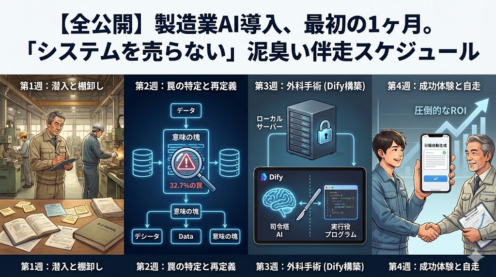 製造業AI導入、最初の1ヶ月。「システムを売らない」泥臭い伴走スケジュール