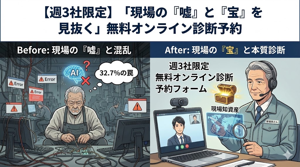 現場の『嘘』と『宝』を見抜く」無料オンライン診断予約
